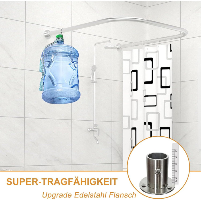 Штанга для душу U-подібна, 85-120 см, не потребує свердління, з нержавіючої сталі 304, для ванної/душу