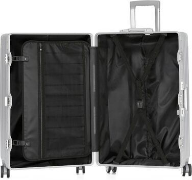 KOFA Zurich: Набір валіз 2 шт. (M-55см, XL-75см), алюмінієвий каркас, полікарбонатний корпус, ручна/здійснювана, спіннер з 4 колесами, TSA-замок, 35л + 94л (срібний)