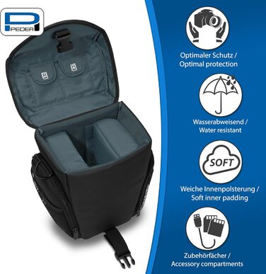 Чохол для DSLR-камери PEDEA Essex: водонепроникний, з ремінцем та відділеннями для аксесуарів, чорний/сірий, розмір L