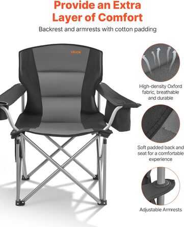 Складні кемпінгові крісла VEVOR 2 шт, надміцні (204 кг), з підлокотниками та підсклянником, для риболовлі та відпочинку на природі