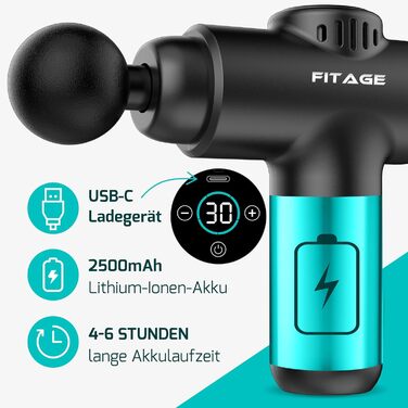Масажер FITAGE - пістолет для масажу з 30 рівнями швидкості, 12 насадок для глибокого масажу м'язів спини, плечей та всього тіла (Mini)