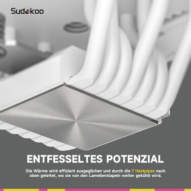 Система охолодження CPU Sudokoo SK700 White для AM5 з 120 мм вентилятором та 7 heatpipes - білий кулер для процесора з повним доступом до RAM, 5 років гарантії