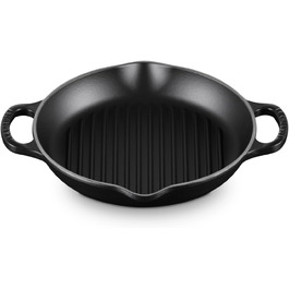 Le Creuset Signature Висока кругла гриль-сковорода з чавуну, 25 см, чорна матова, для всіх типів плит і духовок