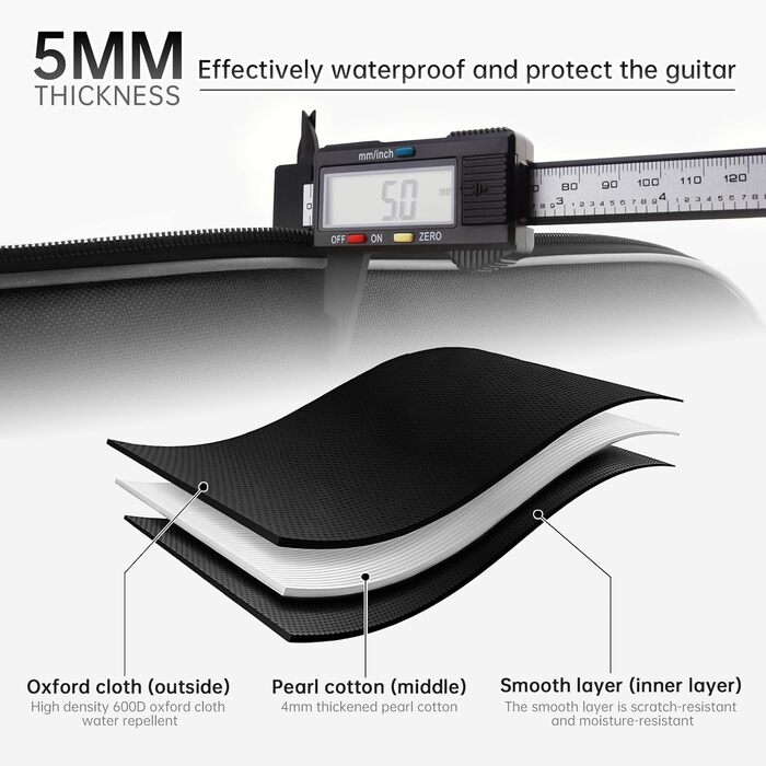 Чохол для акустичної гітари MuzcYM, чорний, з двома регульованими ременями, водонепроникний, 104 см