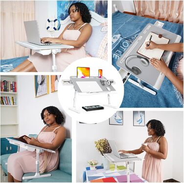 Столик для ноутбука KLEAR на ліжко, регульований, складний, XL, сірий (з сумкою 23.6'x15.7')