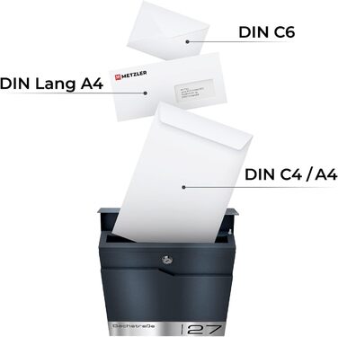 Поштовий ящик Metzler Anthrazit RAL 7016 з газетницею та табличкою з нержавіючої сталі V2A, антикорозійний, сучасний, 10 років гарантії на запчастини