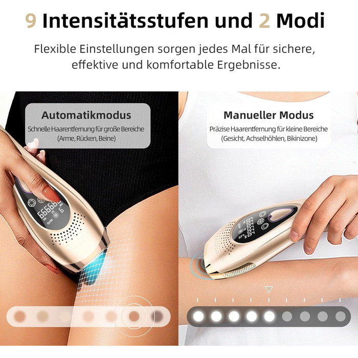 Пристрій для епіляції IPL з охолодженням 6°C, безболісна епіляція для тіла та обличчя, 999 900 імпульсів, 9 рівнів потужності, для тіла, обличчя, зони бікіні