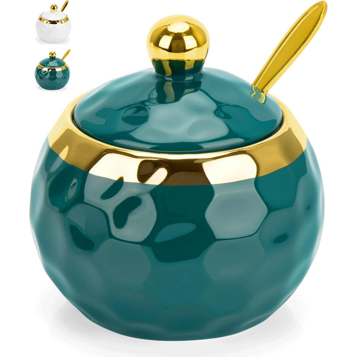 Керамічні солянки та цукерниці з кришкою та ложкою, набір для дому та кухні, зелений малюнок мармуру