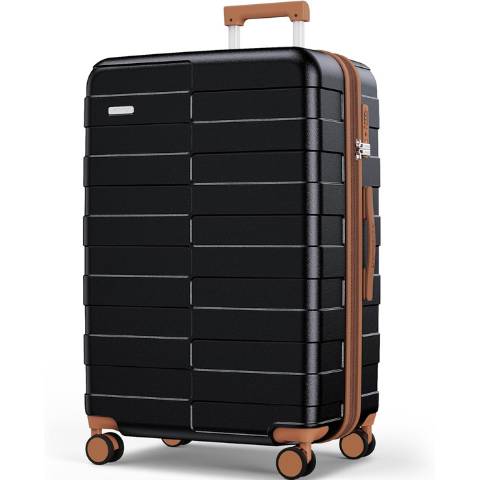 Чемодан VIPbox з жорстким корпусом 75 см (3 роки VIP-сервісу) Розширюваний, легкий, з полікарбонату, велика місткість, з 4 колесами та TSA-замком, преміум-якість, чорний XL