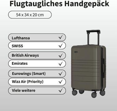 Валіза ETERNITIVE з полікарбонату та ABS: легка, з колесами 360°, з TSA-замком, для ручної поклажі, оливковий колір