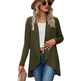 Кардиган жіночий з довгими рукавами, відкритий спереду, в'язаний, однотонний, модель водоспад, світшот, верхній одяг, армійний зелений