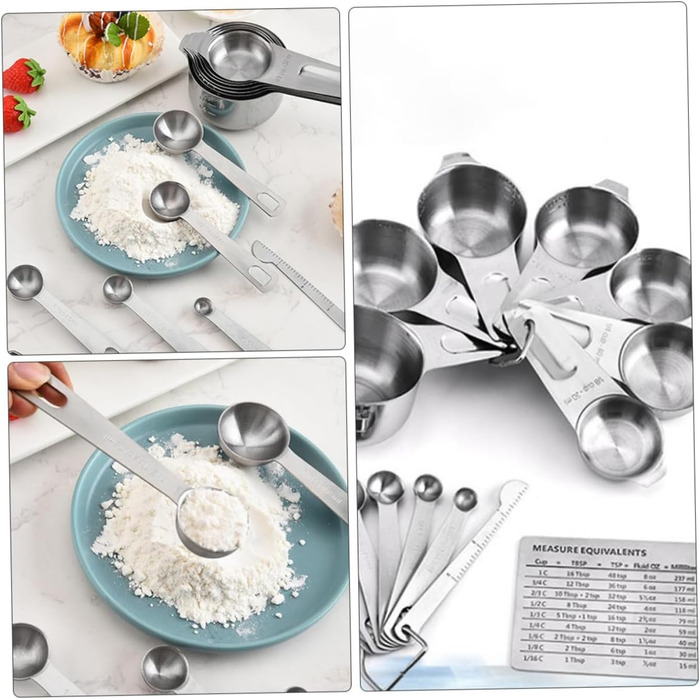 Amosfun Measuring Cup and Spoon Set: 7 Measuring Cups, 7 Measuring Spoons, Stainless Steel, Measuring Scale for Baking