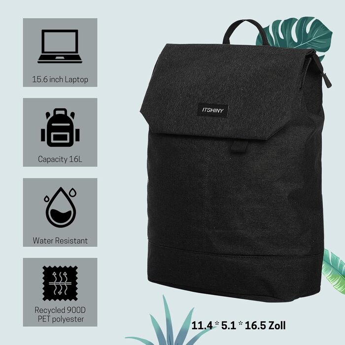 Women's Rucksack, Daypack Women's Waterproof Backpack with 15.6-inch Laptop Compartment & Anti-Theft Bag for Trips, University, School & Office - 16L (Black)