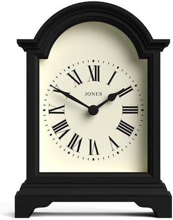 JONES CLOCKS® Bistro Table Clock | Classic Arch Design | White | Timeless Style for Desk, Table, Shelf, or Nightstand (Black)