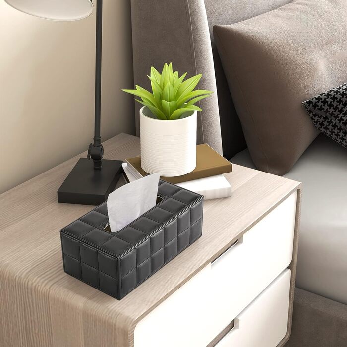 KINGFOM™ Rectangular Leather Cosmetic Tissue Box for Home/Office/Car (Black)