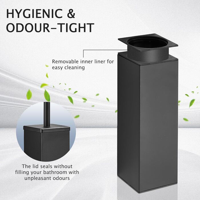 Набір для чищення унітазу FIISAYL: щітка та тримач з нержавіючої сталі (чорний, квадратний)