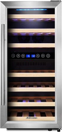Kalamera 33-Bottle Wine Refrigerator with Dual Zone Cooling, Stainless Steel Door, 100 Liter Capacity