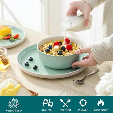 Набір посуду Steingut 18 предметів vancasso ELBA для 6 осіб, сучасний посуд у бірюзовому кольорі (6 тарілок, 6 мисок, 6 десертних тарілок)