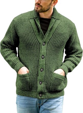 Чоловічий кардиган Runcati з грубого в'язання, великий розмір L, з коміром-шарфом та ґудзиками