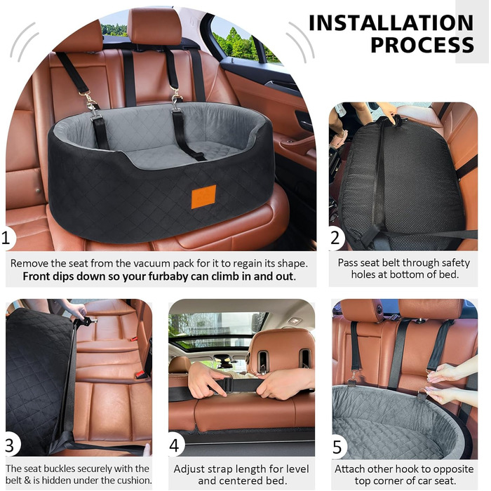 Автокрісло для собак великих/середніх порід (до 25 кг) або 2 маленьких, з кріпленнями та знімним чохлом – чорний/сірий