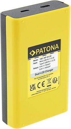 Зарядний пристрій Patona Dual LCD USB-C для акумуляторів Fujifilm NP-W126s/NP-W126 (X-T5, X-T50, X100VI, X-S10, X-T30, X-Pro3) з дисплеєм заряду + USB-кабель