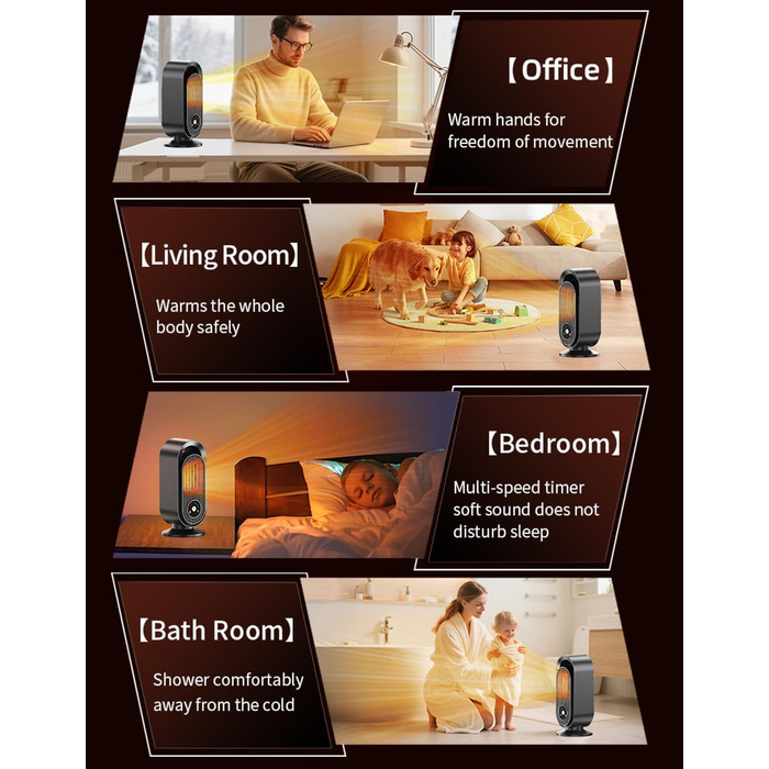 Електричний обігрівач, портативний обігрівач для кімнати, енергозберігаючий 1500W, керамічний з термостатом, таймером та 3 режимами, захист від перегріву та перекидання для офісу та спальні