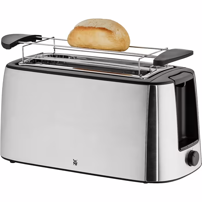 WMF Bueno Pro Toaster 4-Slice Long Slot with Bun Warmer, XXL Toast, Crunchy Function, 6 Browning Levels, 1550W, Stainless Steel Matte Toaster Single