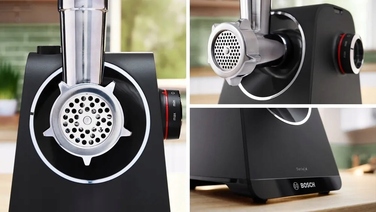 М'ясорубка Bosch MFWS440B: 3 диски, 4 тертки та насадка-наштовхувач