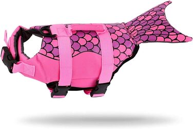 Dog life jacket, pet dog swimming flotation vest, adjustable sizes with strong buoyancy and rescue handle for swimming for small/medium/large puppies, (mermaid, size XS)