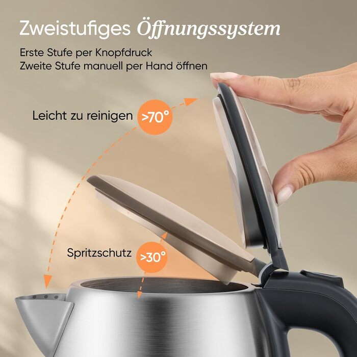 Електричний чайник Cosori з нержавіючої сталі, 1.7 л, BPA free, Strix-технологія, 2200W, з функцією захисту від сухого кипіння, поворотний на 360°