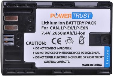 Акумулятор PowerTrust LP-E6/LP-E6N та зарядний пристрій для Canon EOS R5, R5 C, R6, R7, R, 60Da, 60D, 70D, 80D, 90D, 5DS R, 5Ds, 5D Mark II, 5D Mark III, 5D Mark IV, 6D, 6D Mark II, 7D, 7D Mark II
