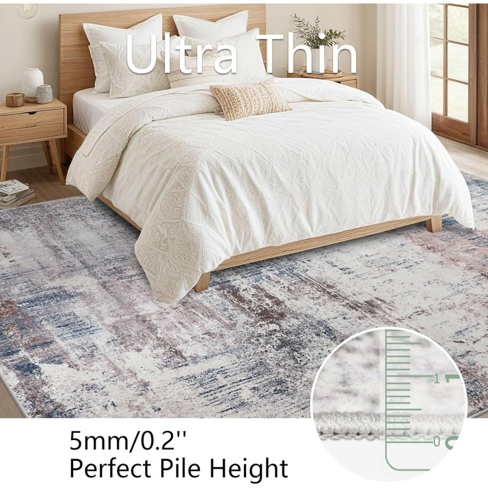 Килим для вітальні 160x230 см, абстрактний, короткий ворс, для спальні, миючий, сучасний, м'який, для їдальні, дитячої кімнати (122 x 170 см, синій)