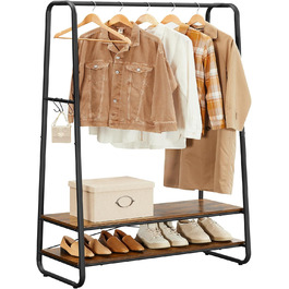 VASAGLE Clothes Rack, Coat Rack, Coat Stand, with 2 Shelves, 6 S-Shaped Hooks, Steel Frame, for Bedroom, Hallway, Entrance Area, Vintage Brown-Black RGR112B01