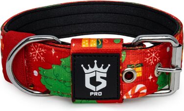 Тактичне нашийник для собак TSPRO, міцний, з металевою застібкою, 3.8 см, регульований, для середніх та великих собак (M), розмір шиї M-H, регульований 40-48 см, червоний (різдвяний)