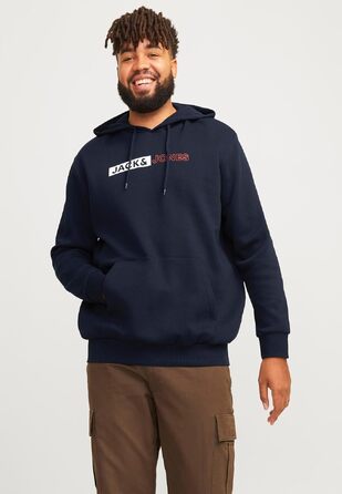 Чоловічий теплий худі з принтом JACK & JONES JJEOGO Basic — темно-синій, розмір 8XL