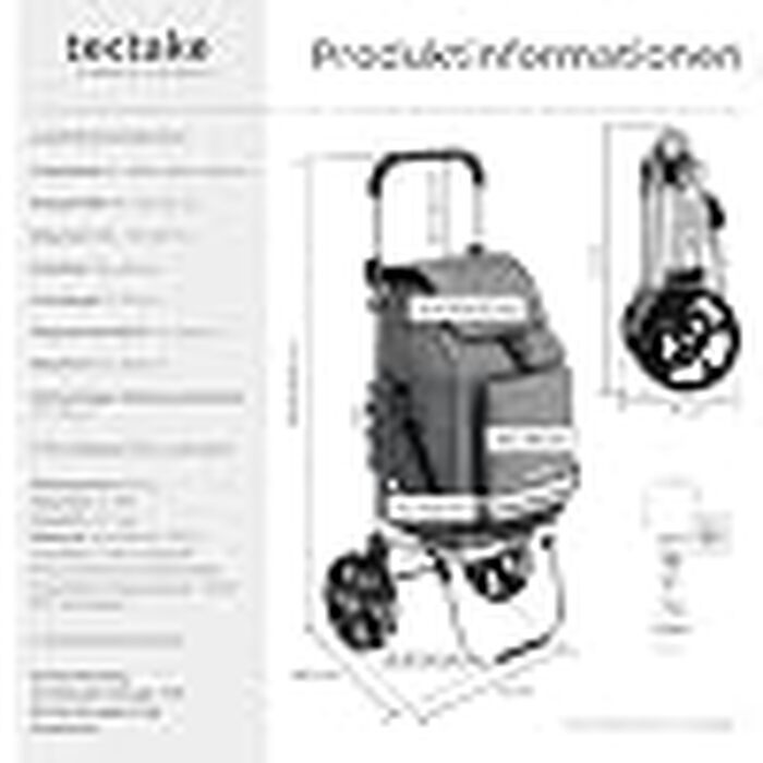 Складаний сумка-візок для покупок tectake® 3-в-1 з термосумкою, вантажність 30 кг, об'єм 45.5 л, алюмінієвий каркас, регульована ручка (Сірий)