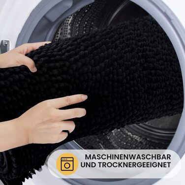 Великий килимок для ванної кімнати Chenille 50x120 см, антиковзаючий м'який килим у ванну з високим ворсом 1.5 см, гігроскопічний та придатний для прання (Чорний)