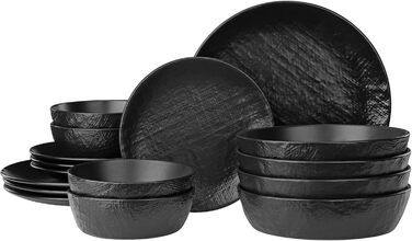 Набір посуду Navaris з каменю (16 предметів) на 4 особи - тарілки, супові тарілки, сервіз, набір посуду, антрацитовий колір