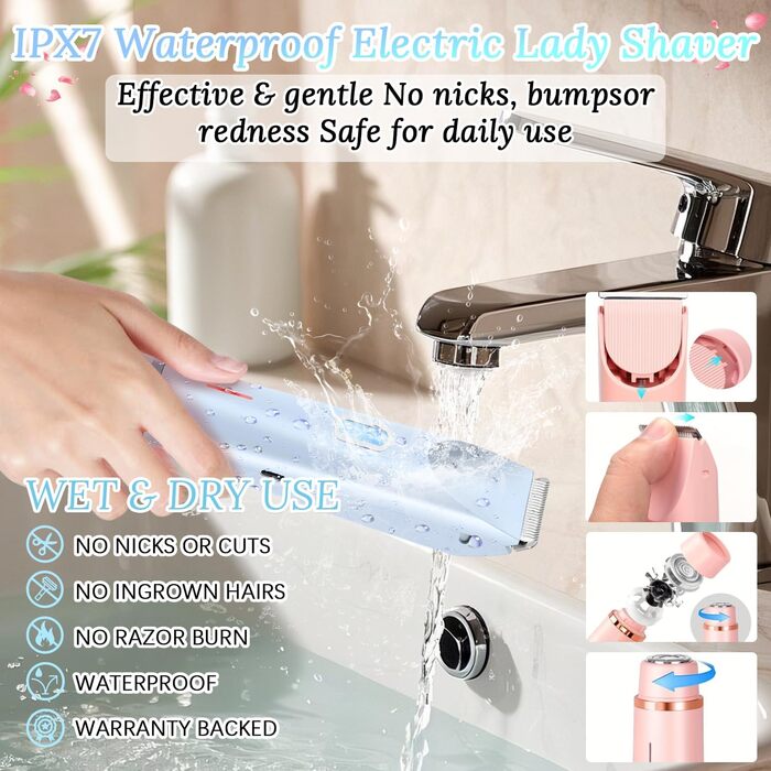 Електричний жіночий триммер Silky Splash 2-в-1 для бікіні, обличчя та тіла, водонепроникний IPX7, з USB-зарядкою, блакитний