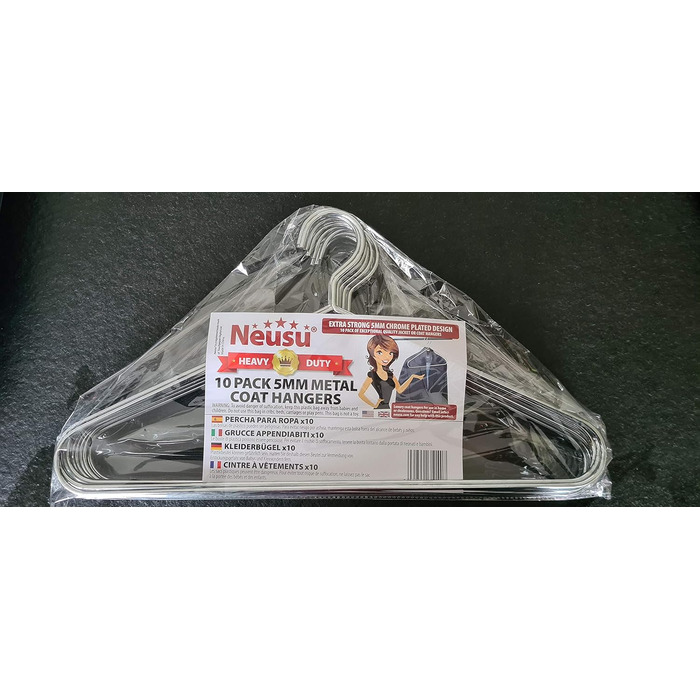 Neusu Clothes Hangers, Metal, Stable, 45cm x 5mm Thick Metal - Extra Strong Coat Hangers in Hotel Quality - (10 Pieces)