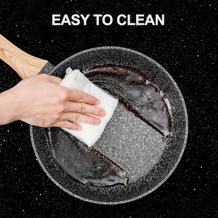 Сковорода з антипригарним покриттям Michelangelo з кришкою 28 см, глибока сковорода з кришкою, каструля 28 см, сковорода з антипригарним покриттям з м'якою бакелітовою ручкою, для індукційних плит, чорна