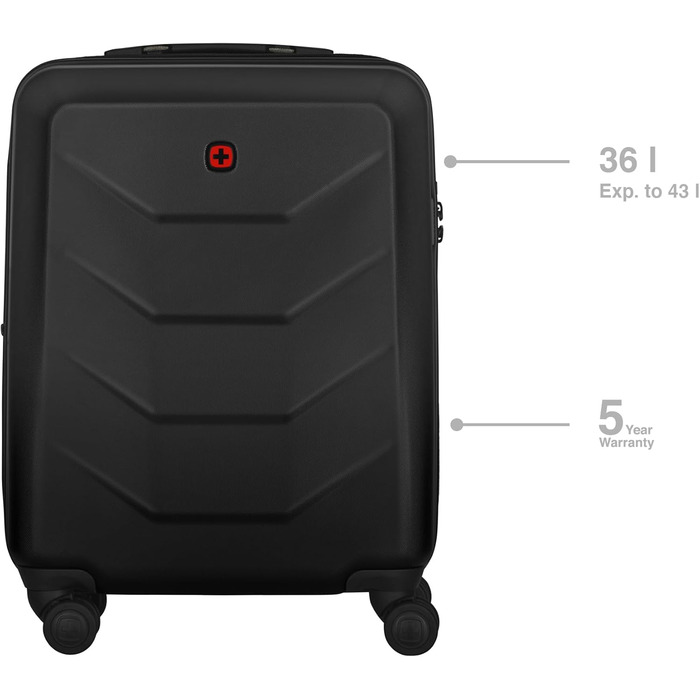 WENGER Pryo Hard Shell Suitcase with 4 Wheels, Trolley, Medium Size, 59 (67) L, Security Lock, for Men, Travel Vacation, 612537 (Black, Carry-On)