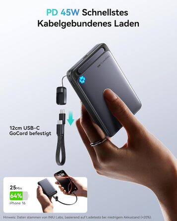 Power Bank MagSafe 45W з підтримкою Qi2, 10000mAh, з кабелем USB-C та підставкою, сумісний з iPhone 17/16/15/14/13