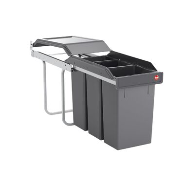 Відро для сміття Hailo Tandem 3650103 (2 секції) з мішками (50 шт.) для кухонних шаф (від 300 мм) з висувною ручкою, срібно-антрацитовий колір