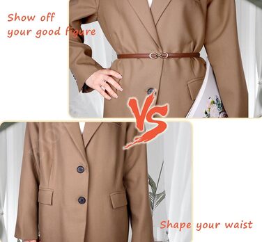 2 жіночі шкіряні ремені Skinny: тонкий, витончений, з золотою пряжкою для суконь та пальто (чорний+білий)