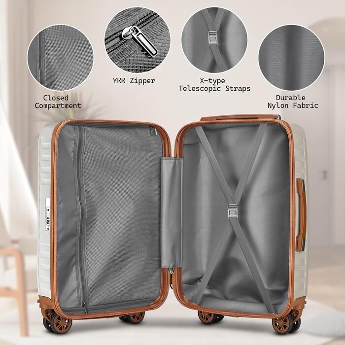 Набір валіз Melalenia 7шт з жорстким корпусом, легкий, з 4 колесами та TSA-замком. Включає косметичку, сумку для подорожей та кулькову сумку (Білий).