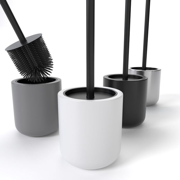 Набір для туалету SAVEGA: щітка для унітазу з нержавіючої сталі та силікону з антибактеріальною насадкою та тримачем (білий)