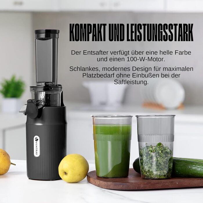 Ventray Ginnie Juicer | Slow Juicer with 60 RPM | 45mm Opening | Reverse Function and Two Filter Sizes | BPA Free | 100 Watts | Easy to Clean & Quiet | Slim Design, 400ml, Sky Blue