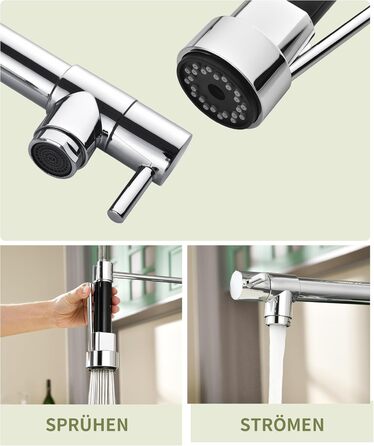 Кухонний змішувач з витяжною лійкою, 360° обертання, 2 режими, нержавіюча сталь, преміум-якість