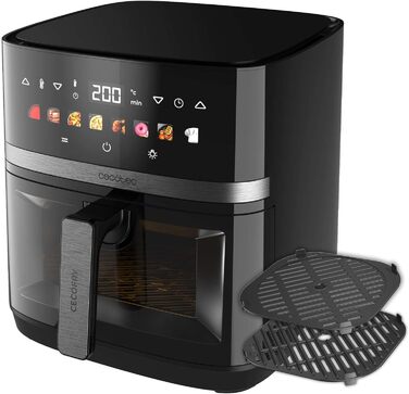 Cecotec Oil-Free Hot Air Fryer 8L Grill Plate - Grill - Double Heating Elements - Cecofry&Grill Duoheat 8000. 2200W, Dietetic and Digital, Window, Temperature Control 80-200°C, 8 Menus